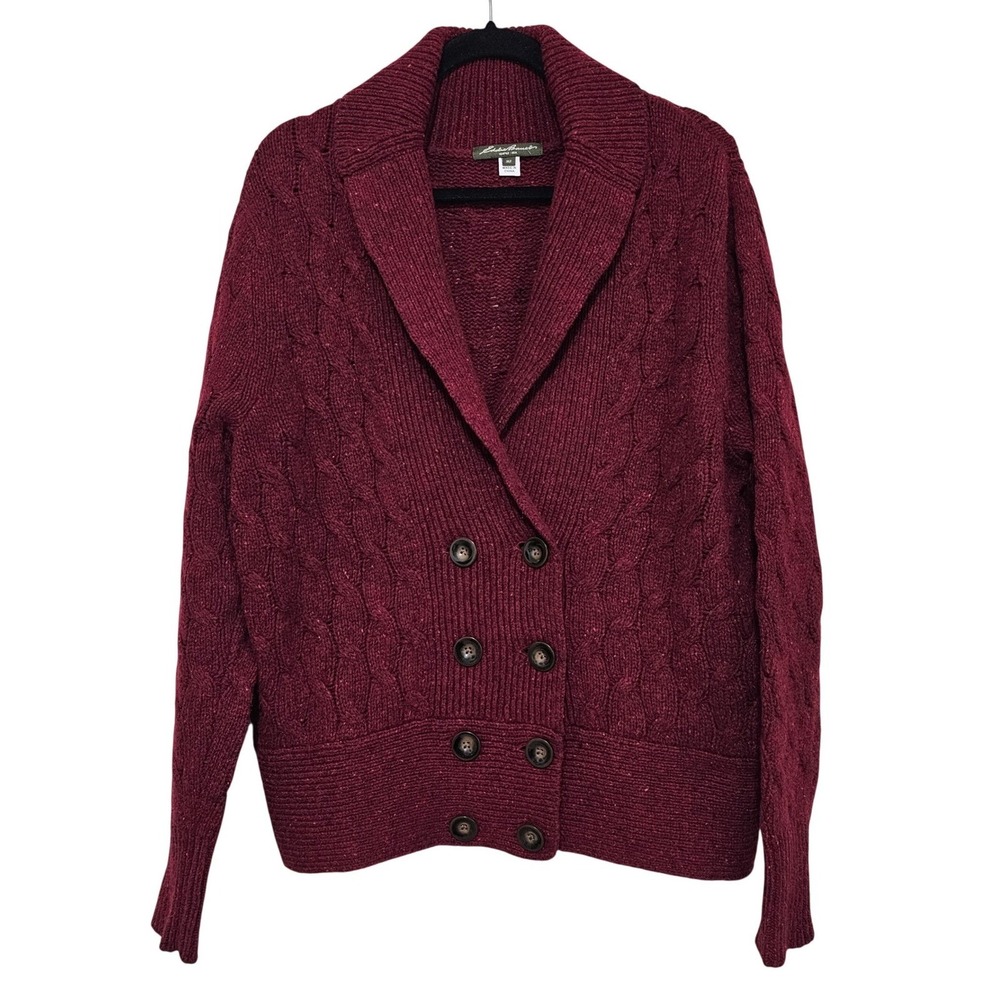 Eddie Bauer XLT Red‎ Cable Knit Wool Blend Shawl Collar Cargigan Double Breasted